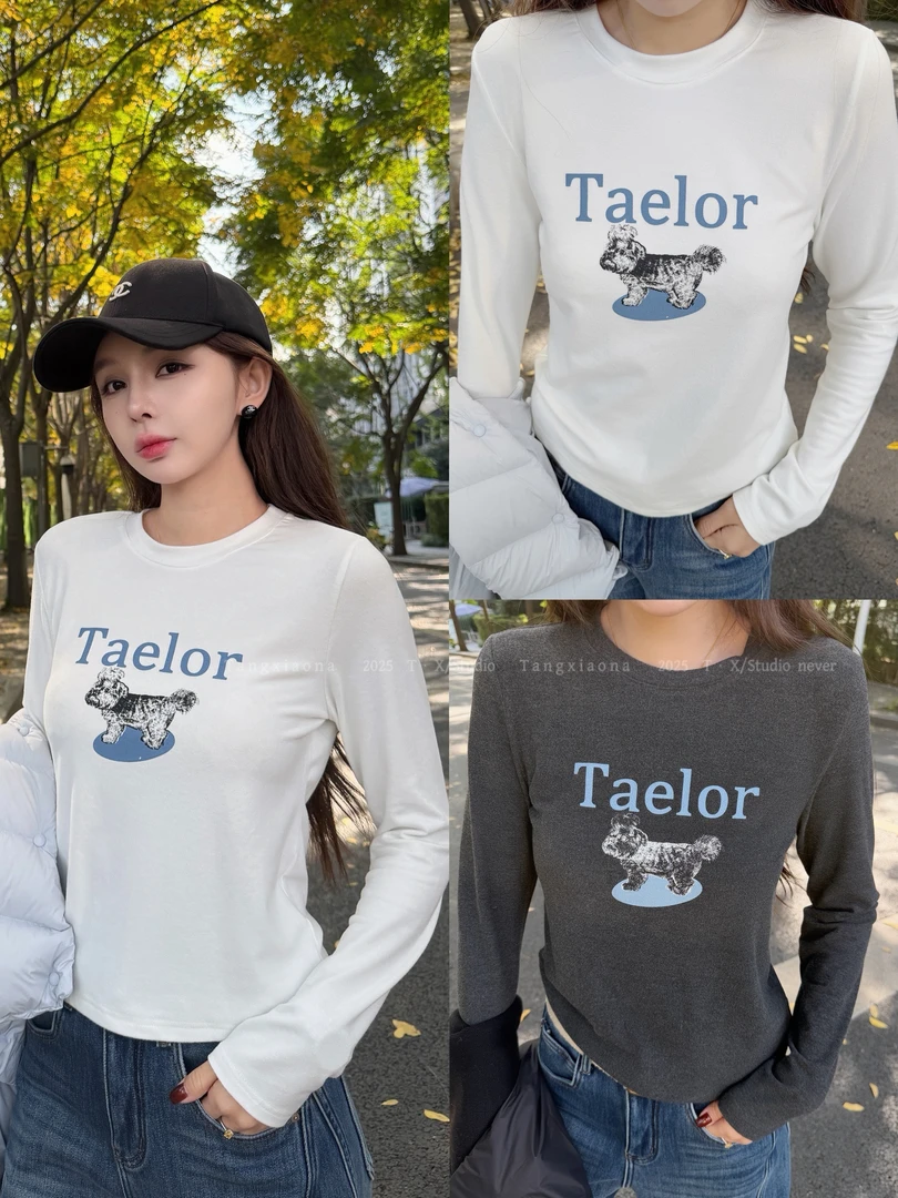 T•X 【印花小狗】修身型圆领T恤磨毛秋冬内搭上衣1129050