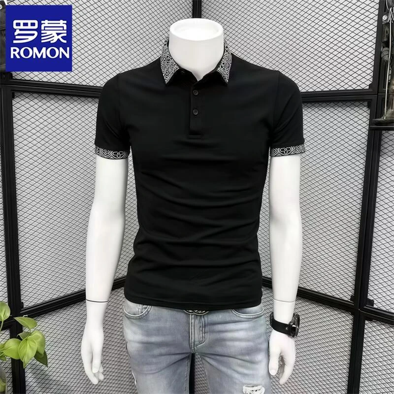 罗蒙夏季新款高级感男士高档短袖T恤帅气高品质大码冰丝半袖薄款t