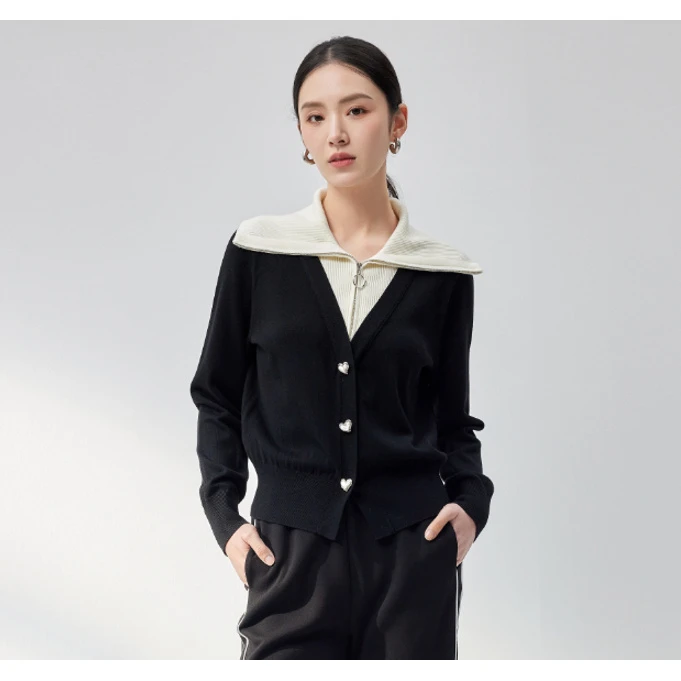 【丽公主】商场同款秋季新品羊毛撞色假两件针织开衫NDY8B43095
