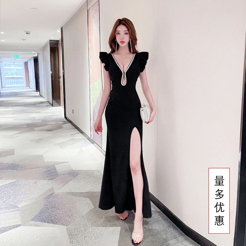 长裙一步裙黑色纯欲风高腰连衣裙包臀开叉athflow风