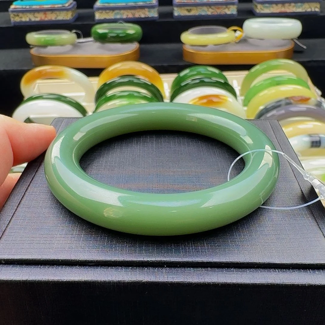 未镶嵌手镯和田玉夹层瓷蓝56.7