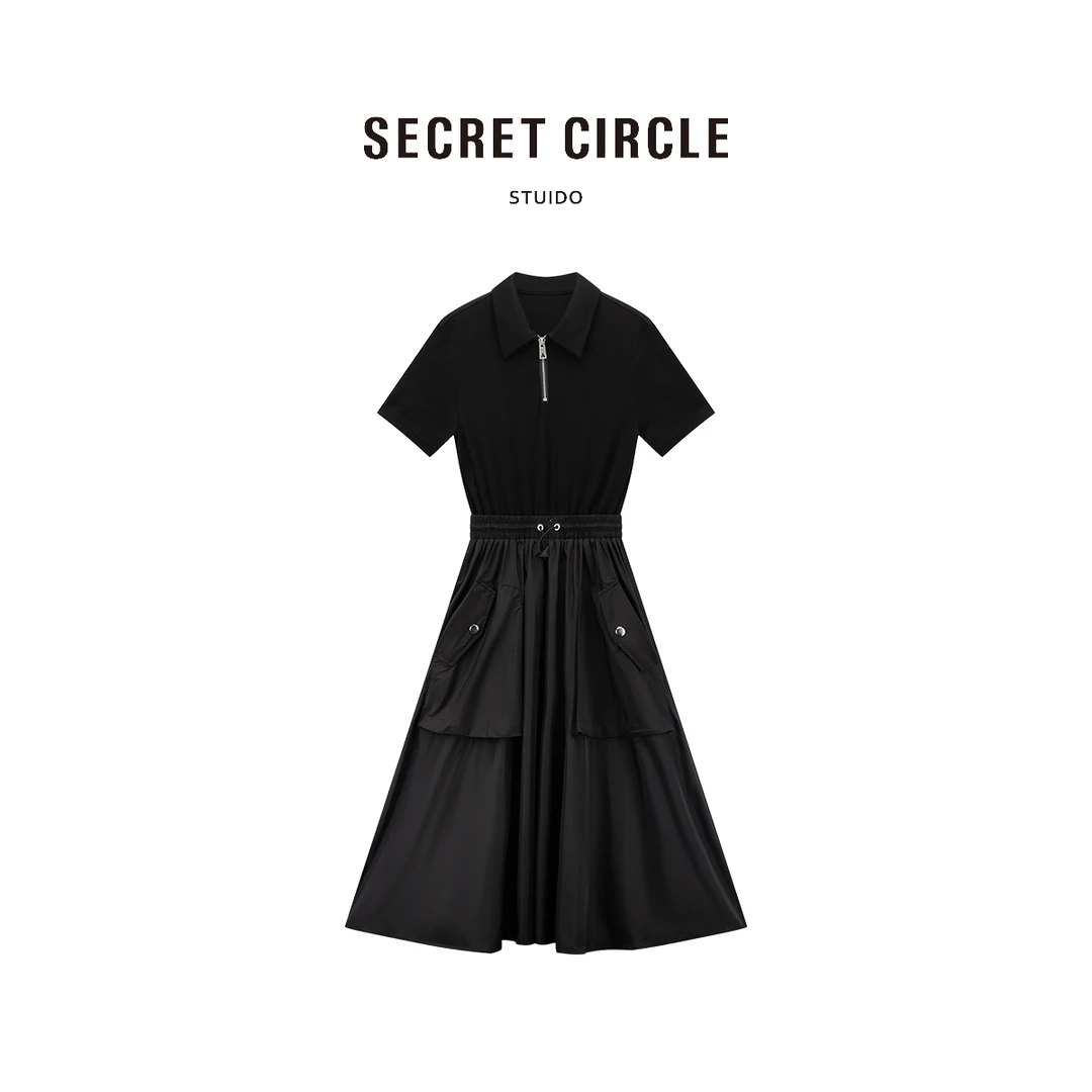 【步步专属】"主角连衣裙"设计感短袖拼接简约长裙 B1486