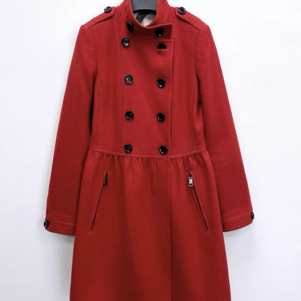 99新 BURBERRY/博柏利 红色双排扣格纹大衣外套 /UK8码/A04364