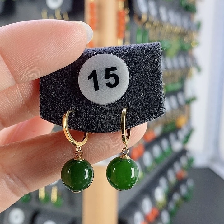 和田玉耳饰18K金镶嵌