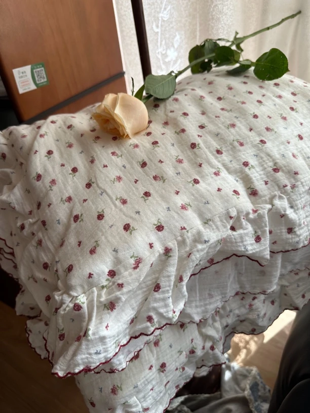 韩国小碎花纯棉双层纱春秋保暖双人被可机洗