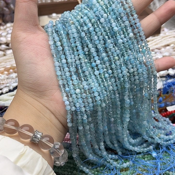 玛瑙/玉髓未镶嵌珠宝半成品一条4mm左右蓝托帕刻面