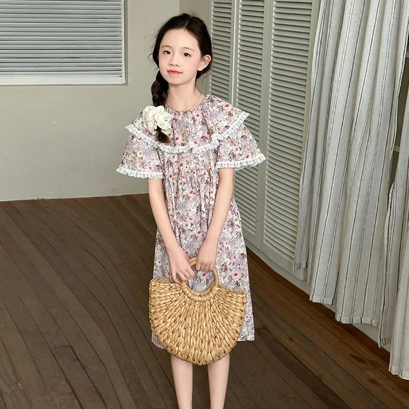 女童夏装连衣裙2025新款洋气儿童裙子夏季小女孩花边碎花公主裙子