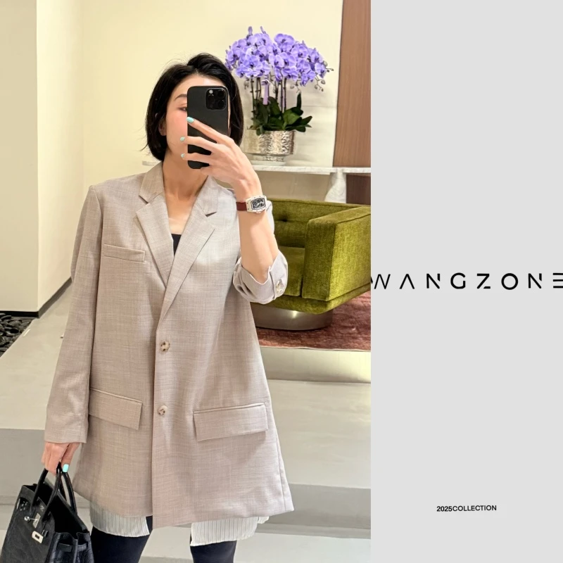 WANG ZONE |  设计师100%绵羊毛廓版不规则下摆西装外套上衣