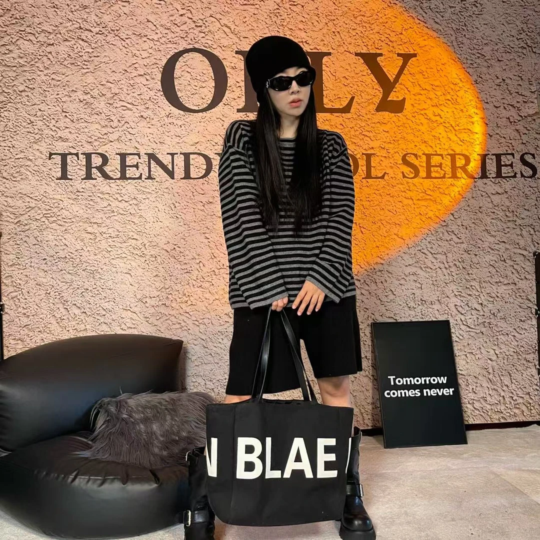 绒九 秋冬新款 简约经典条纹羊绒长袖毛衣 慵懒柔软亲肤