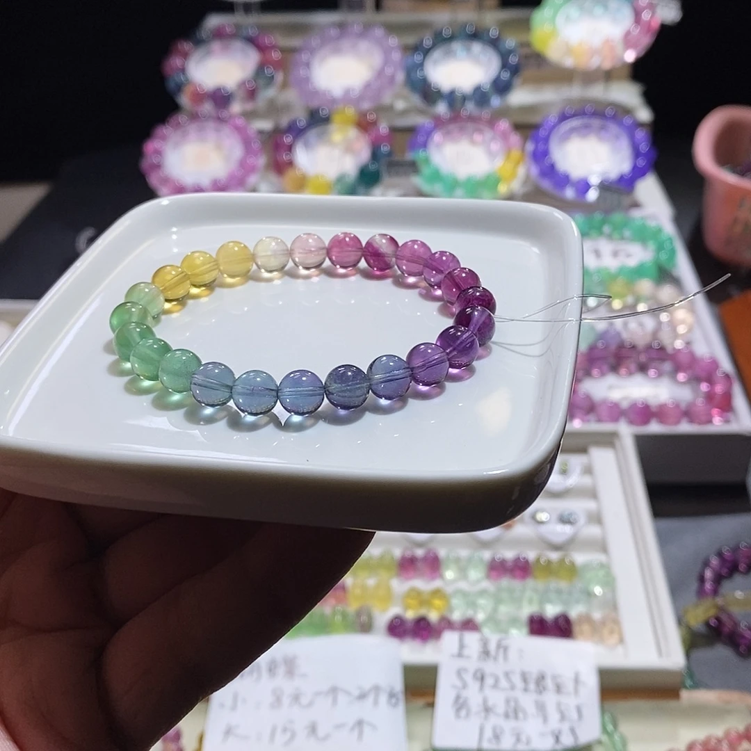未镶嵌萤石手链7.5mm彩虹大渐变