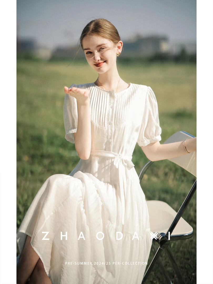 【赵大喜】大上新！纯爱.战神裙｜法式白色仙女裙夏新款圆领连衣裙