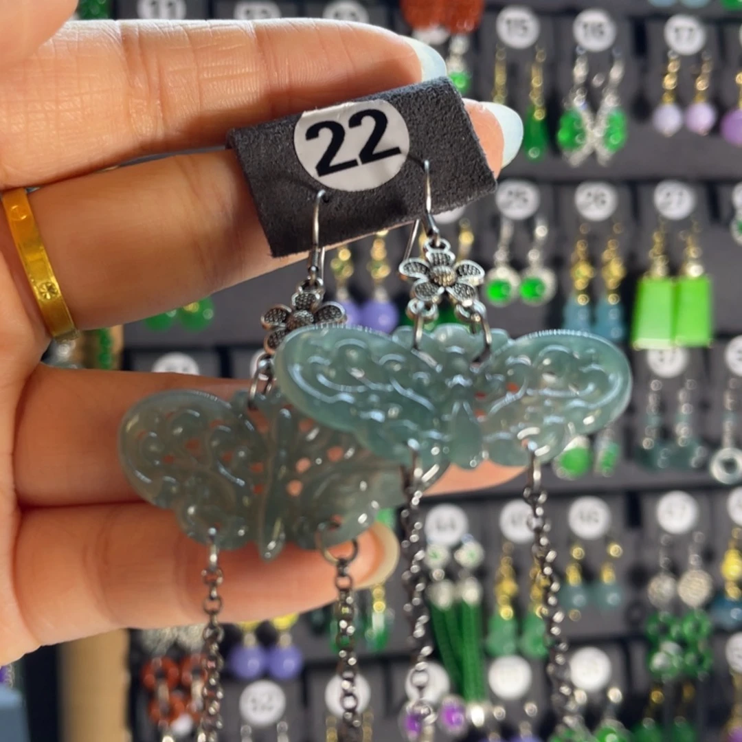 银S925镶嵌翡翠耳饰22