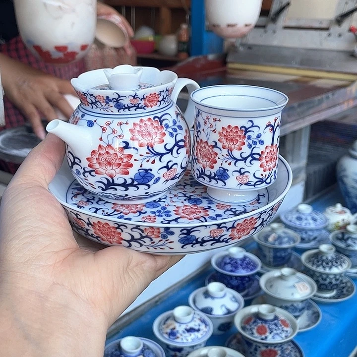 青花釉下彩壶杯子壶承