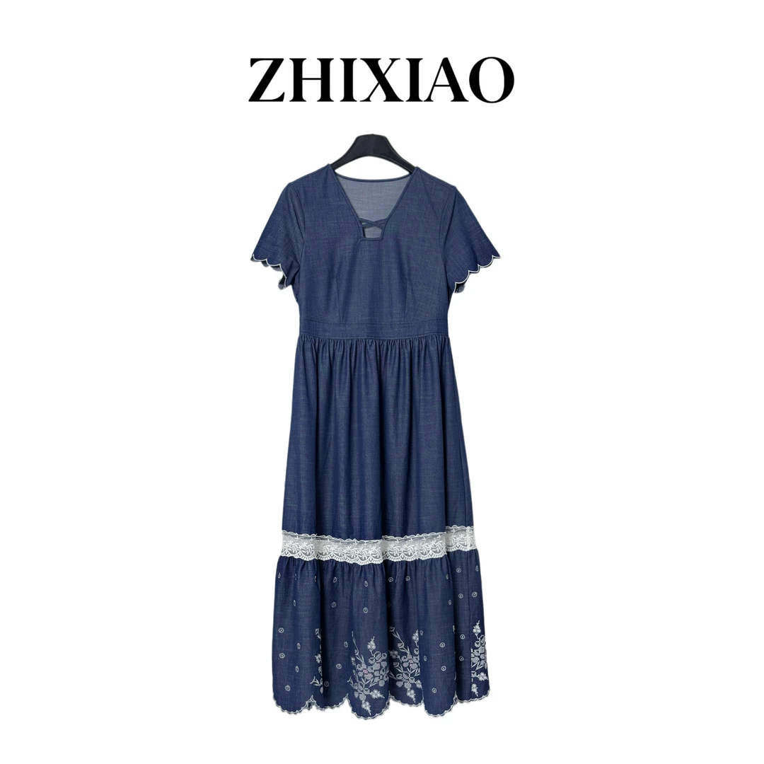 【ZHIXIAO】夏季新款：蕾丝拼接刺绣连衣裙TR817