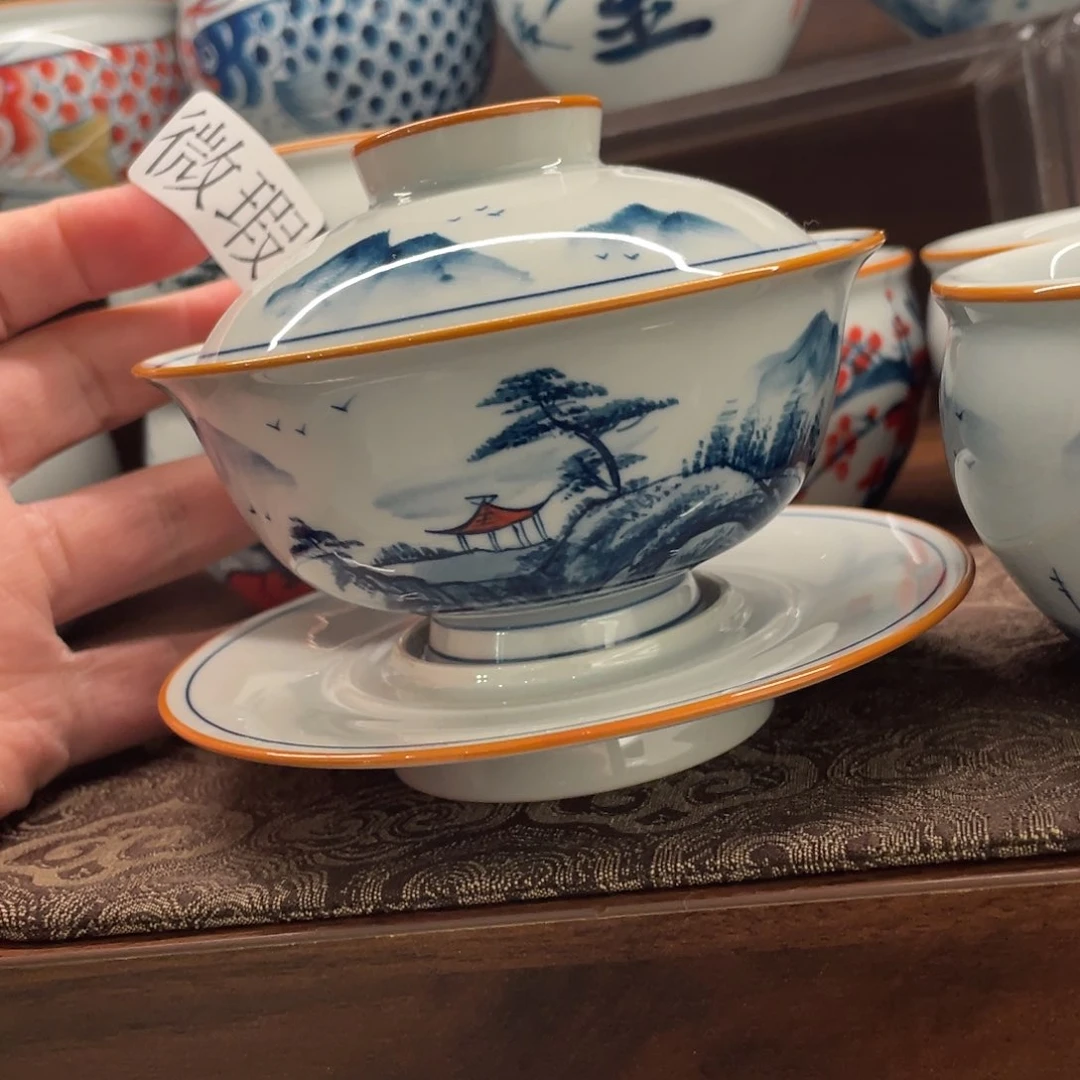 釉下手绘茶具微瑕
