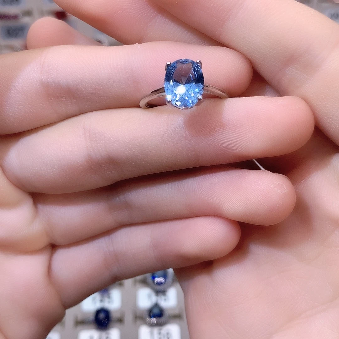 海蓝宝石戒指银S925镶嵌银色810