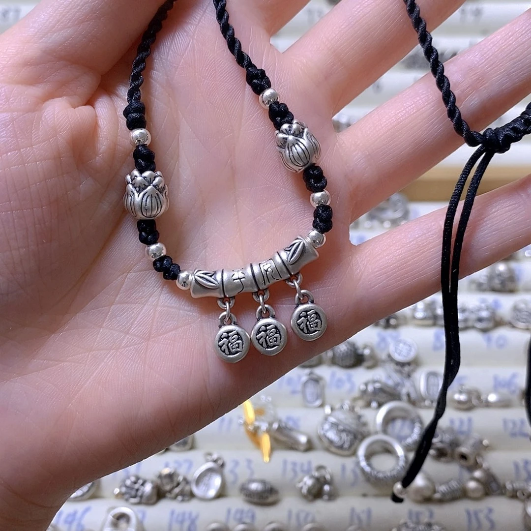 吊坠足银无平安福弯管