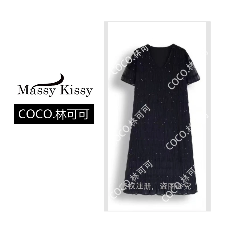 【COCO林可可】优雅气质轻奢时尚弹力显瘦压褶中长款连衣裙Y260028