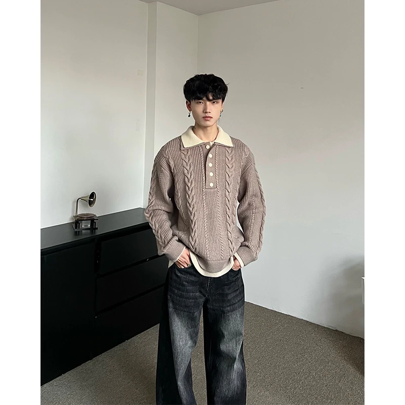 XENON【假两件】美式复古麻花针织衫男女慵懒高级感宽松毛衣情侣潮