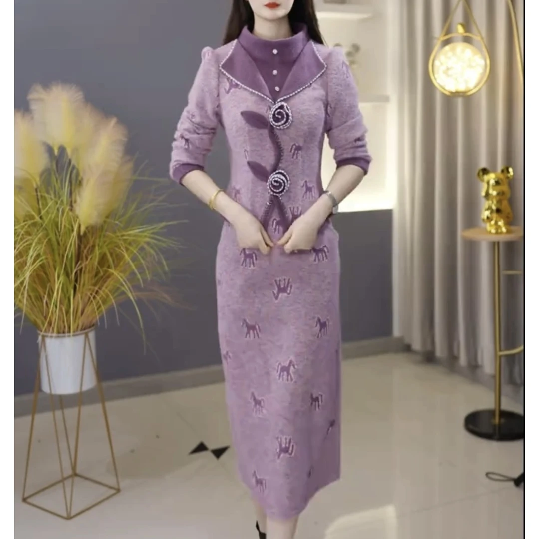 【定制套装】C1676上衣配半身裙优雅气质时尚减龄休闲显瘦收腰冬