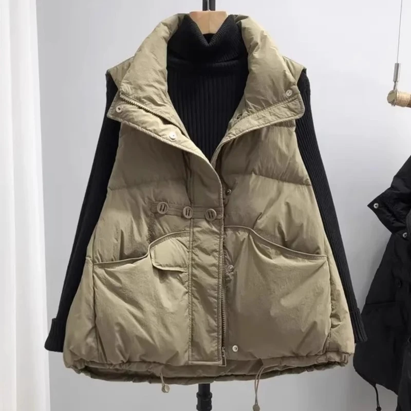 2025冬新款羽绒服马甲女短款时尚洋气韩版立领白鸭绒背心马夹外套