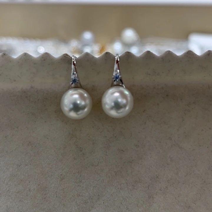 银S925镶嵌耳饰海水珍珠7-8mm40号