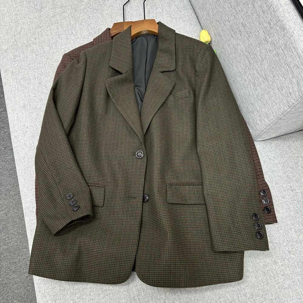 高货精品 羊毛细格纹格子双扣女士小西装西服外套