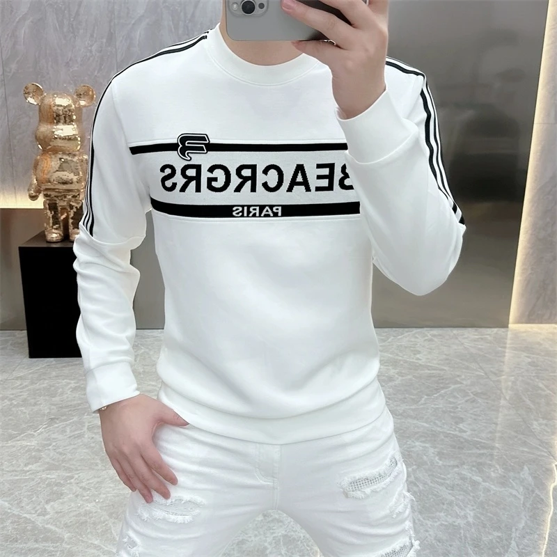 度尚-欧版新款高品质男士拼接加绒时尚潮流百搭打底衫长袖卫衣