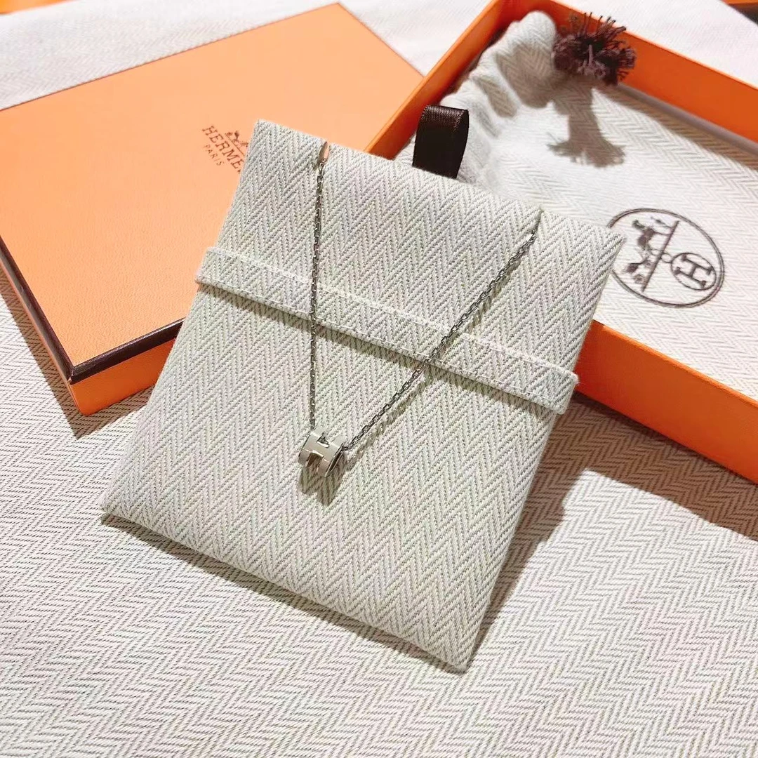99新 Hermes/爱马仕 GGS爱马仕pop mini奶茶色H银链项链/85222870