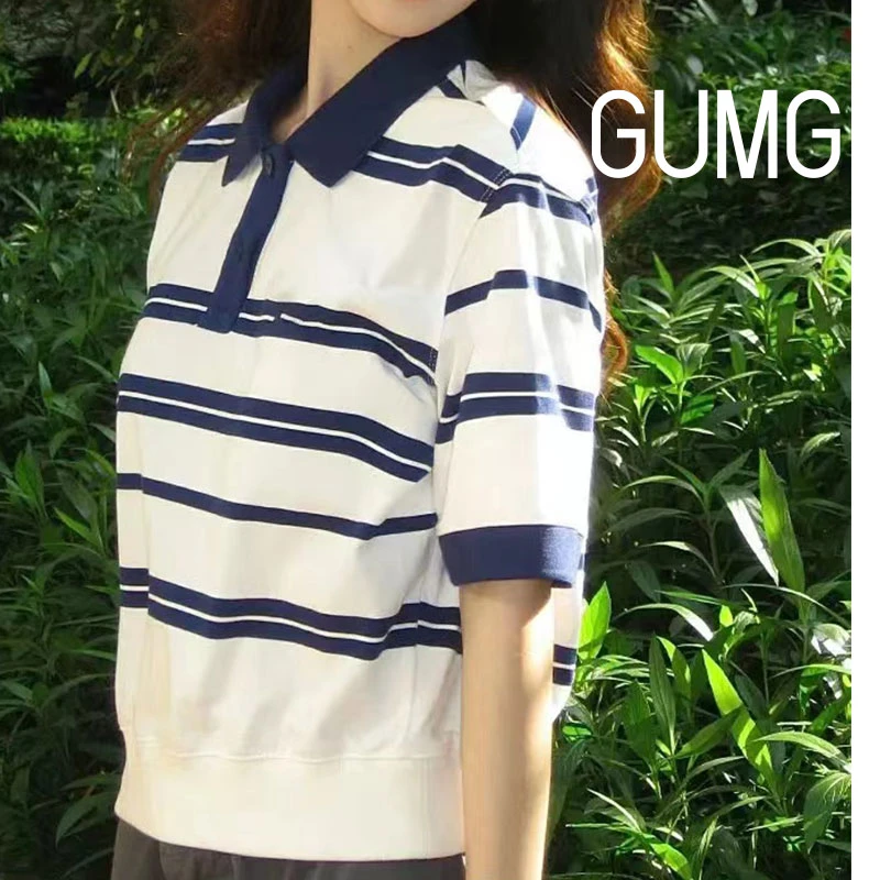 【女装优选】GUMG-美式条纹学院风POLO上衣GM20052