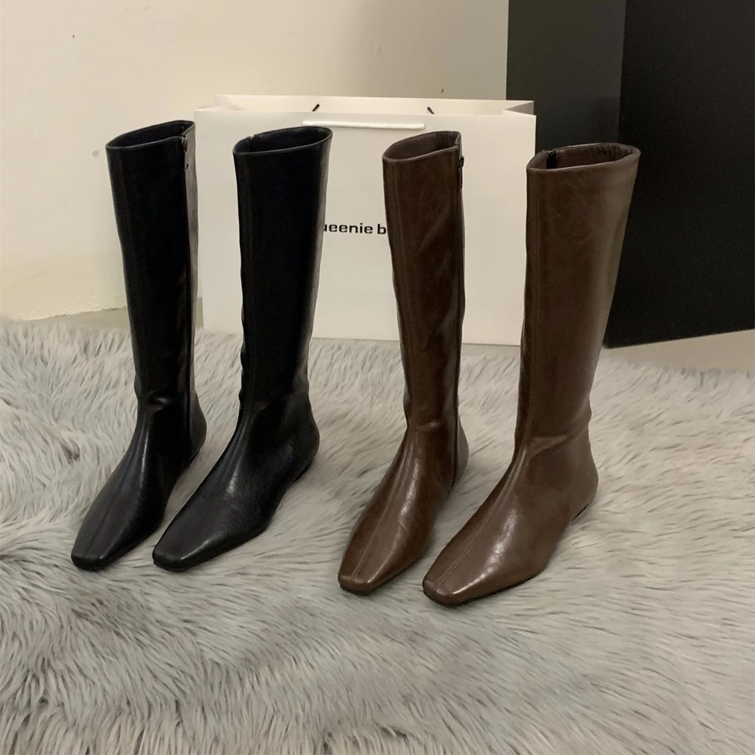 中筒长靴百搭瘦瘦靴时尚过膝尖头高筒靴女新款欧美风长筒低跟