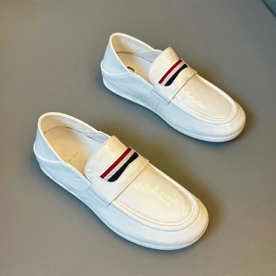 帕米登鞋业纯皮夏季商务休闲一脚蹬豆豆鞋懒人驾车白色皮鞋皮软底