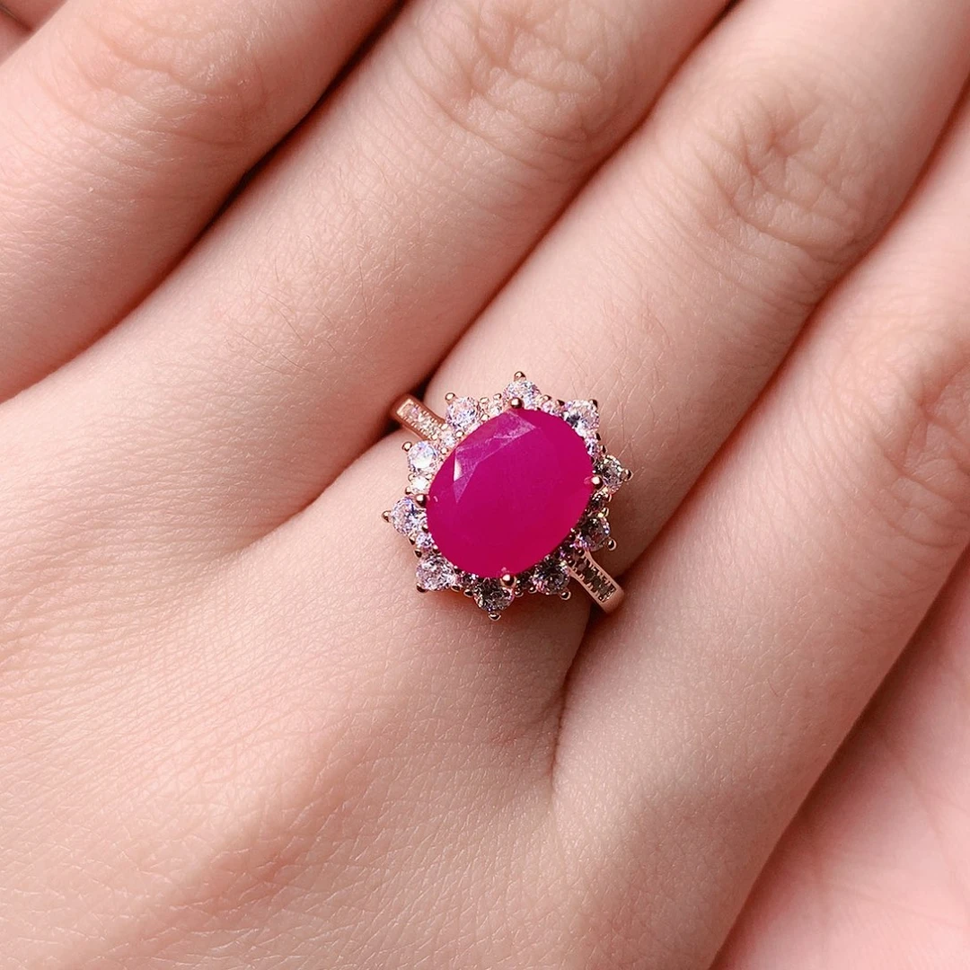 红宝石戒指银S925镶嵌