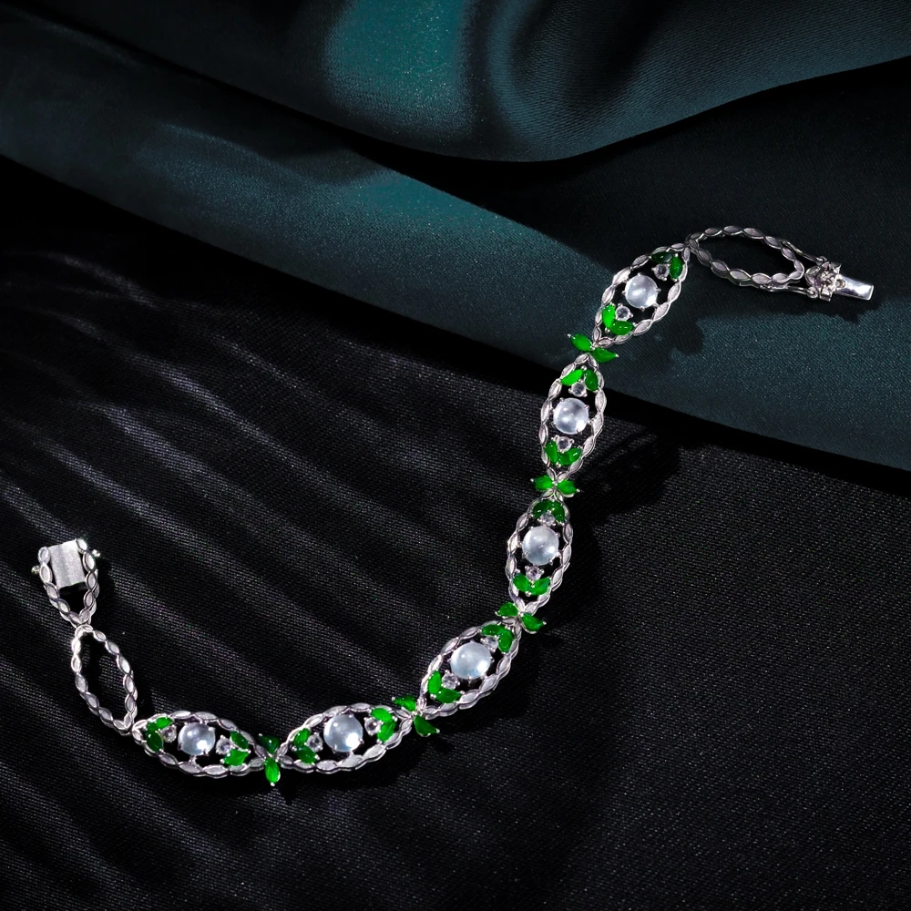 【三只猪珠宝】翡翠正阳绿蛋面18k金镶嵌女款手链颈链两用款