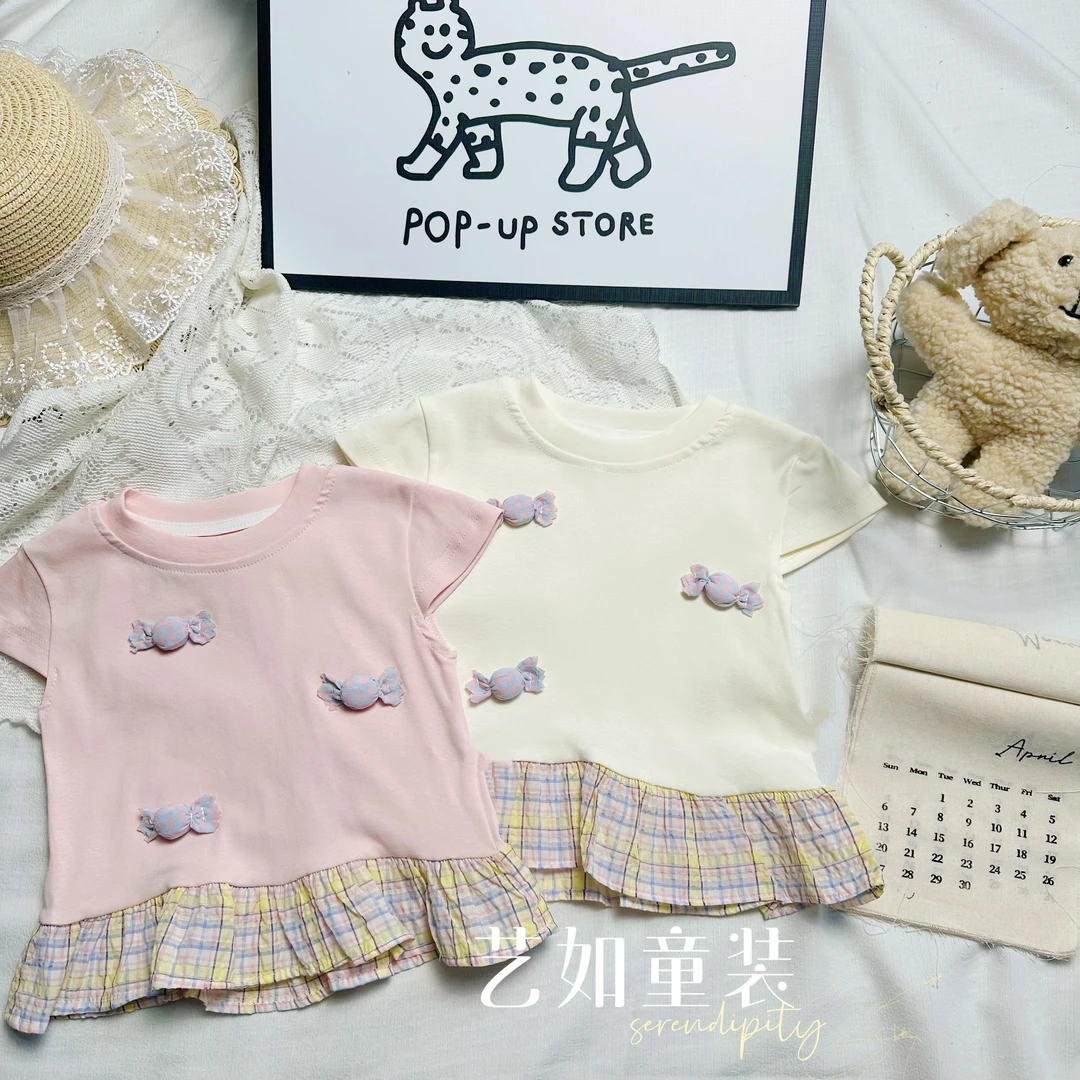 番茄家*【糖果乐园】夏季上新立体糖果花边下摆T恤D-W630