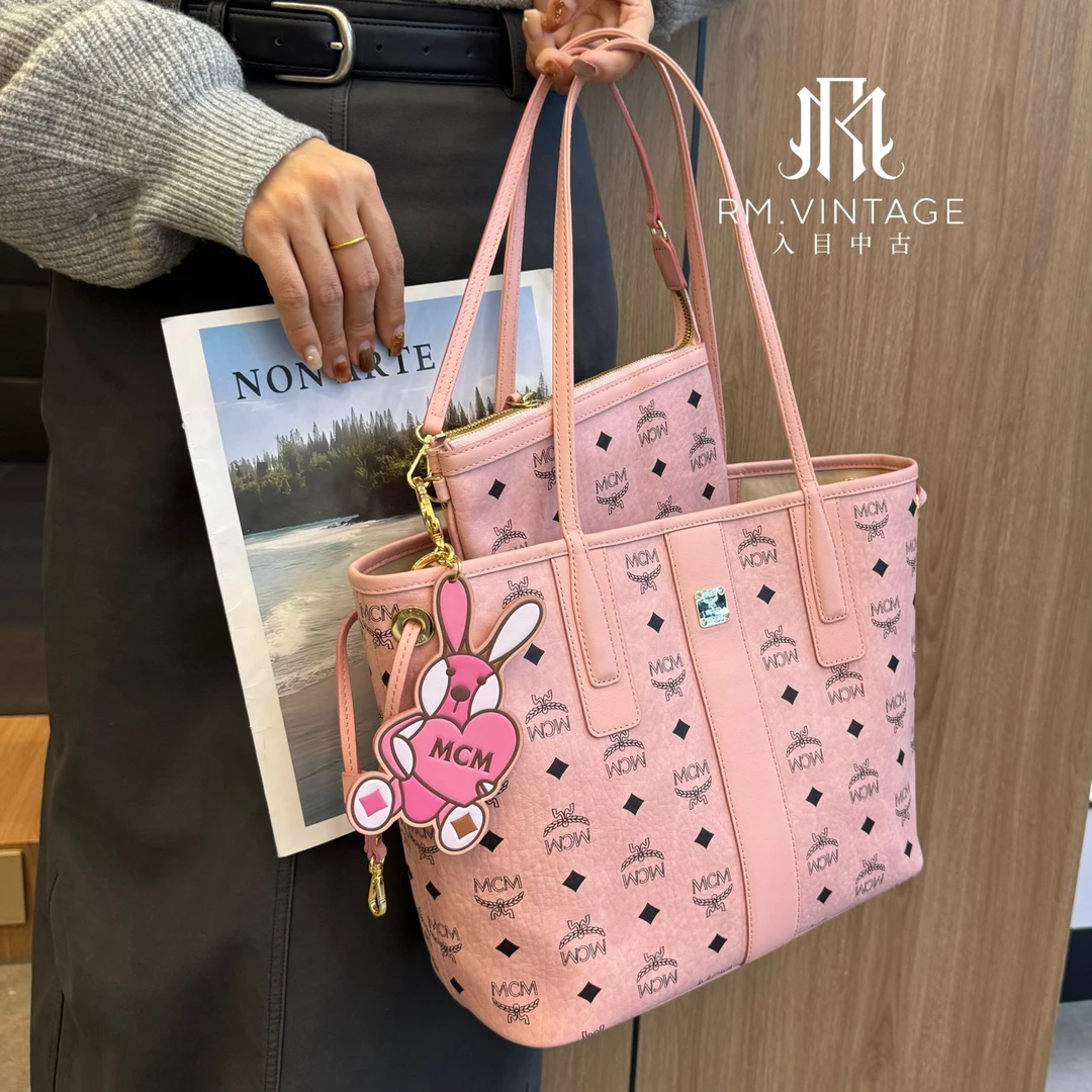 95新 MCM 入目 粉色菜篮子新款子母包手提包 62980