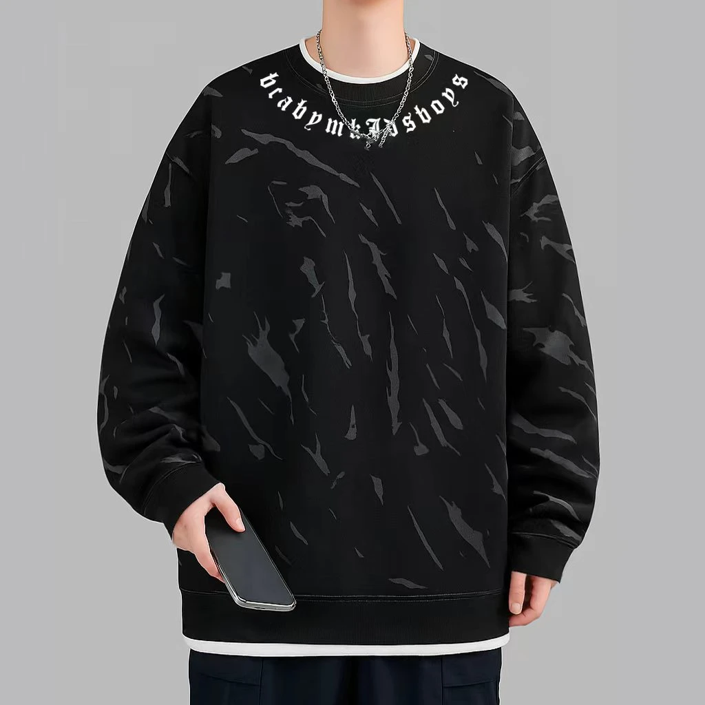 bra上衣秋季男士日系黑色卫衣长袖秋季潮流圆领大码春秋休闲