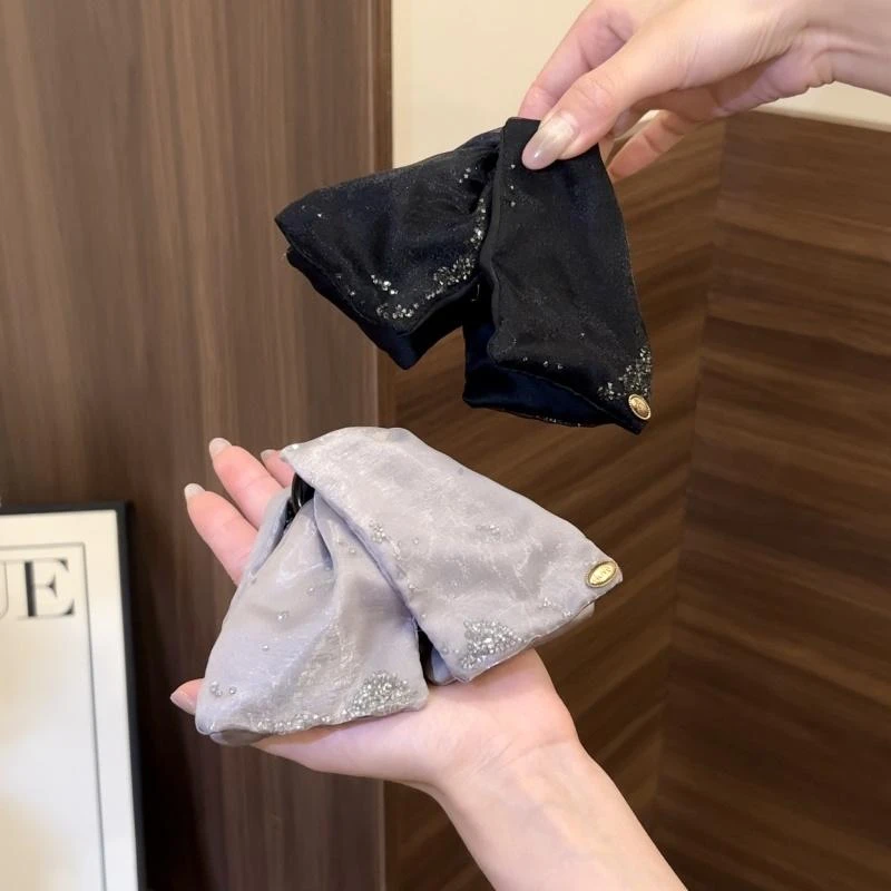 金标水钻蝴蝶结三角抓夹女高级感发夹气质后脑勺盘发鲨鱼夹子头饰