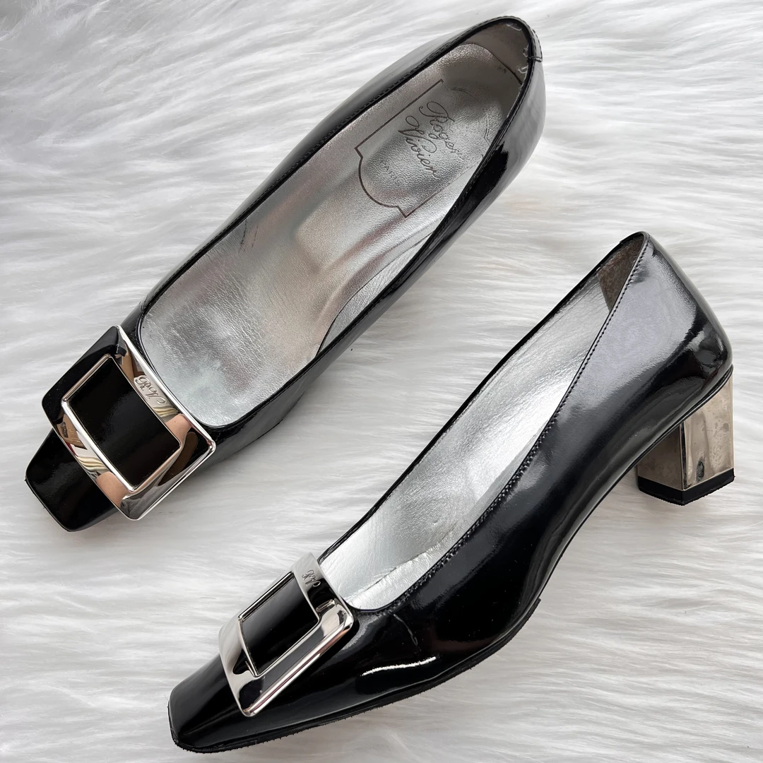 95新 Roger Vivier/罗杰·维威耶 方扣高跟鞋 36.5码 公价8k j2062