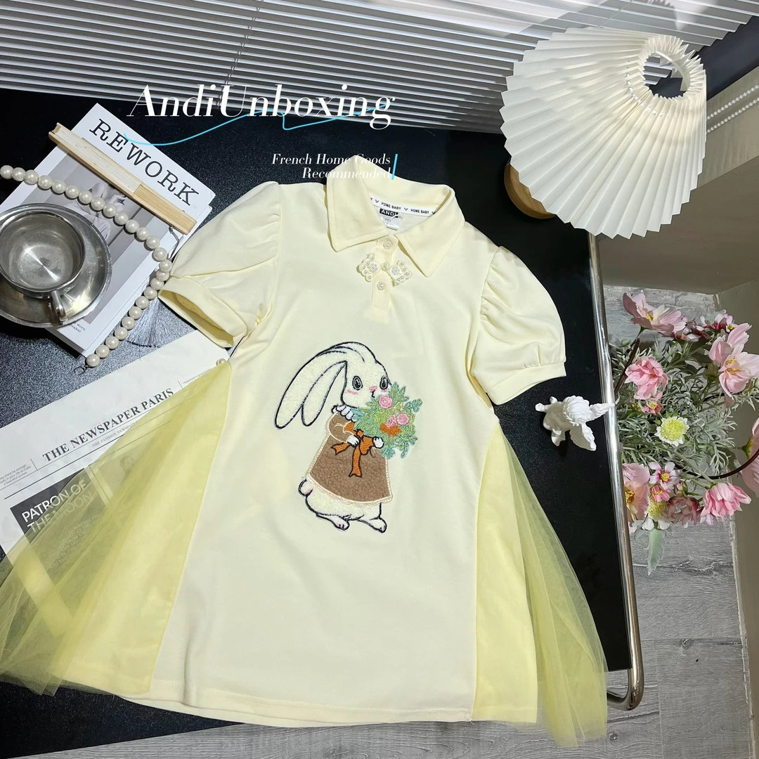 〖ANDI〗订制夏款中小童网纱拼接刺绣POLO连衣裙990