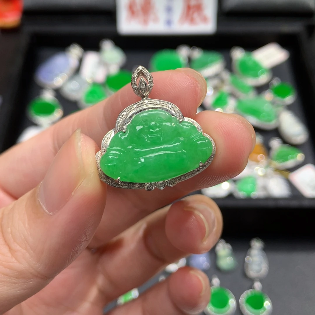 吊坠(不含链)18K金镶嵌翡翠