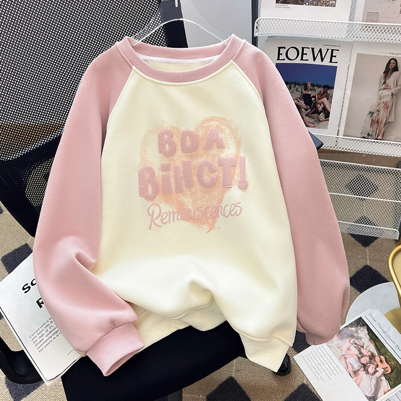 女童卫衣秋冬款卫衣新款女生圆领加绒中大童可爱上衣裤子儿童衣服