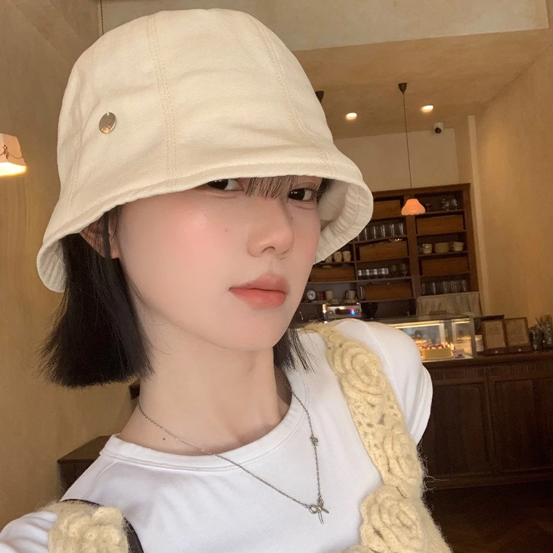 日系覆古亚麻纯色渔夫帽女夏季透气遮阳防晒盆帽显脸小水桶帽子潮