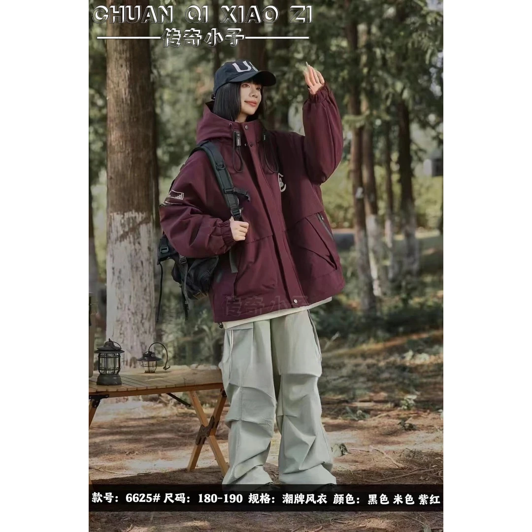 【6625-紫红】青少年潮品棉服外套