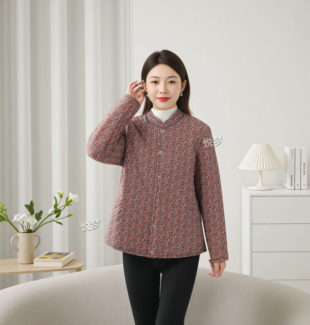 加厚款秋冬立领碎花中老年女装棉服小码棉袄外套