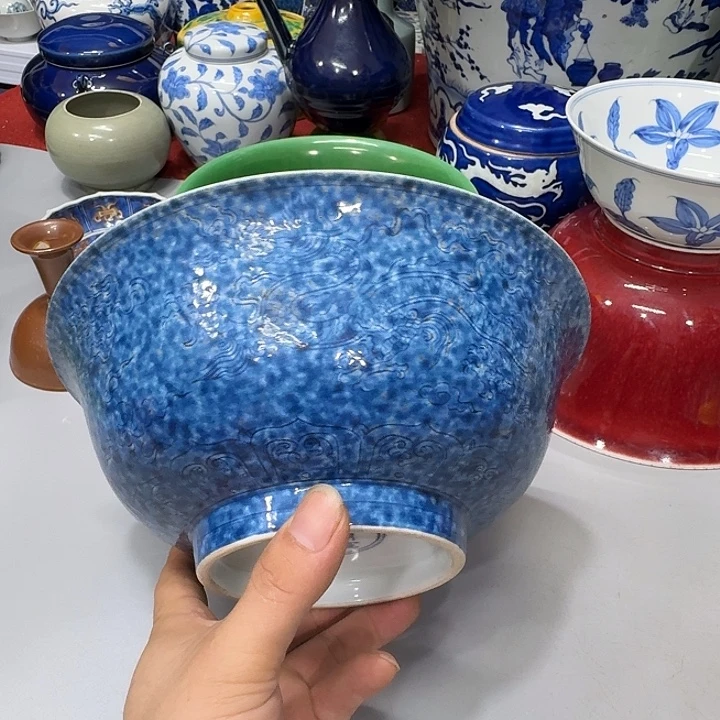 用***4摆件陶瓷纯手工洒蓝碗