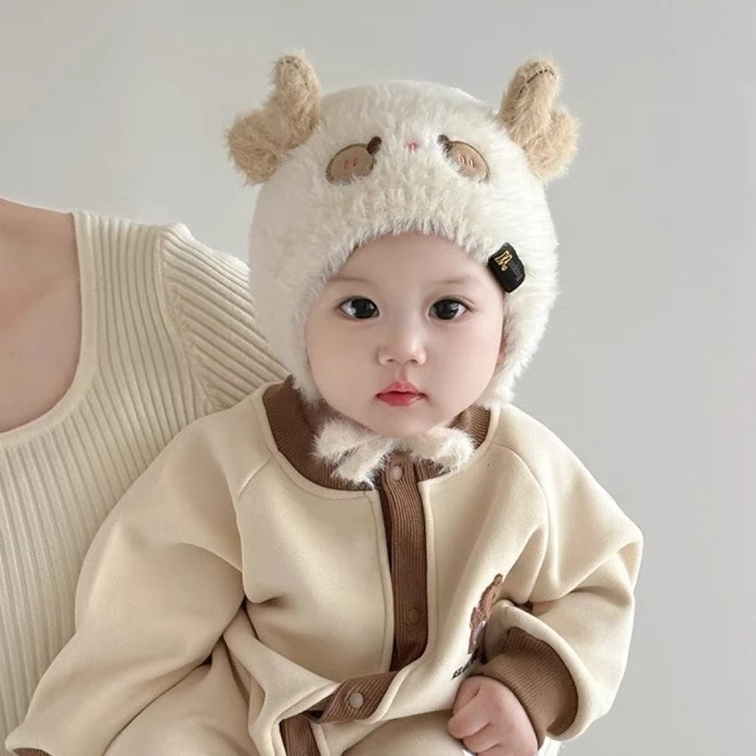 婴儿帽子秋冬款可爱超萌宝宝保暖男女护耳毛线婴幼儿冬天加厚绒帽
