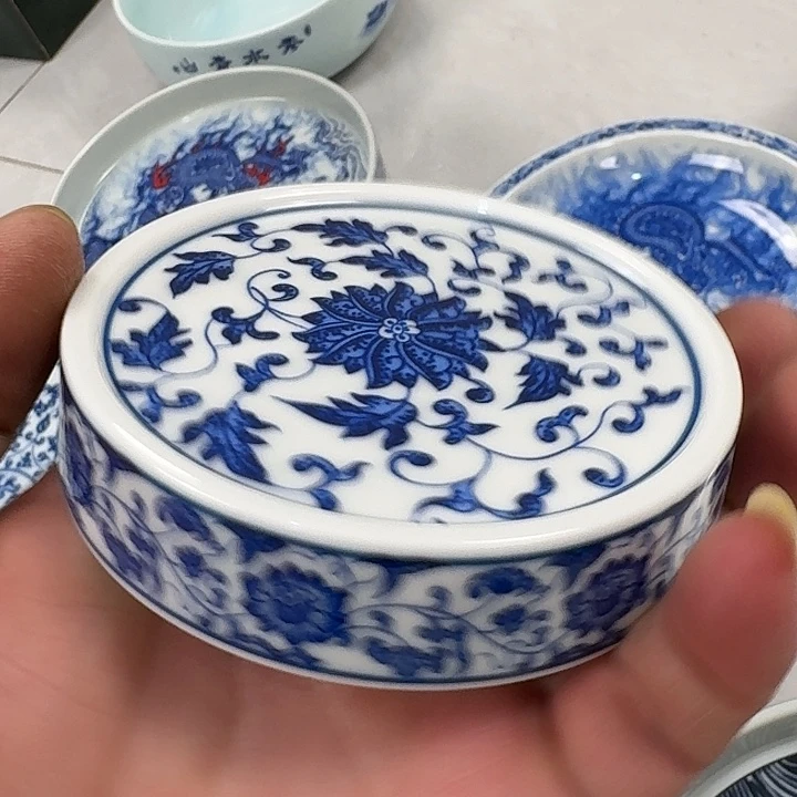 瓷片青花缠枝莲杯垫景德镇