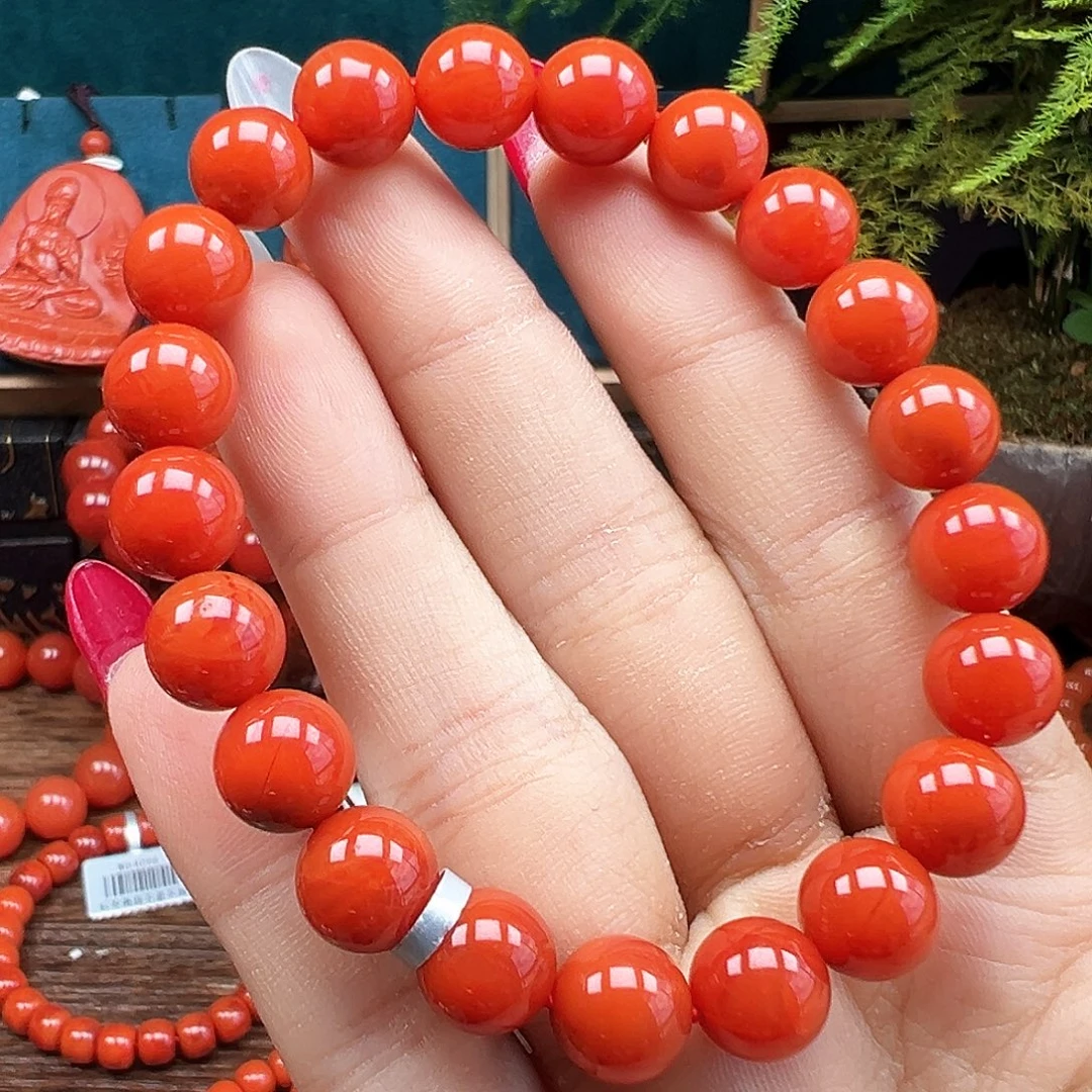 南红玛瑙未镶嵌手串精品 瓦西满肉虎皮纹卡9mm+