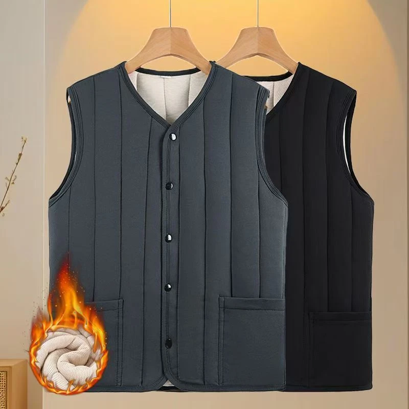 男士马甲中老年夹棉加厚冬季保暖马夹爷爷爸爸装宽松大码坎肩背心